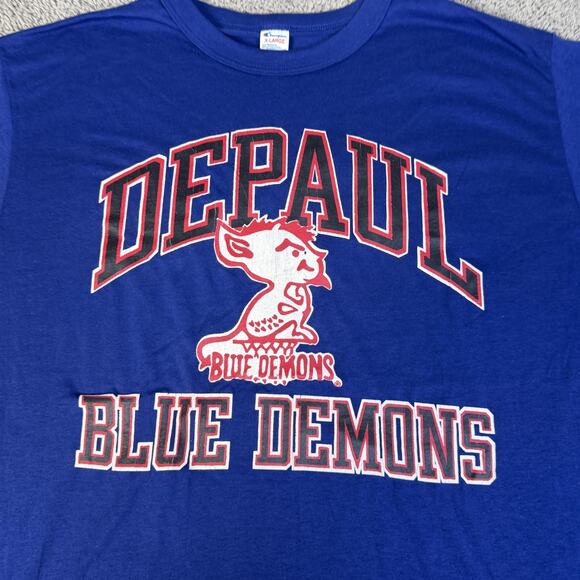 Vintage DePaul Blue Demons Shirt Mens XL Blue NCAA Champion Graphic Tee USA 90s - Picture 3 of 12